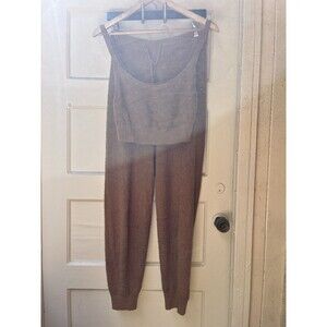 Reformation Isle Two Piece Set Size Medium Cinnamon Brown Fuzzy Crop Top Jogger